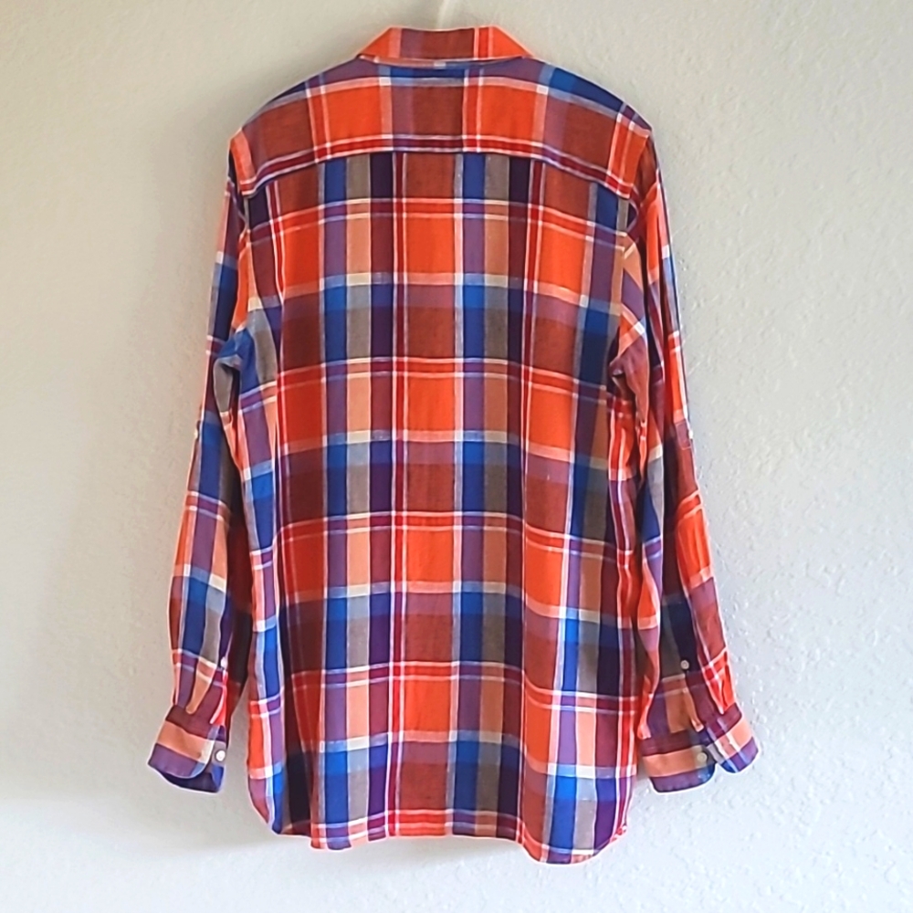 Lauren Ralph Lauren Plaid Linen Shirt. Size Large. Orange/Blue. Western Cowgirl. - Picture 6 of 16